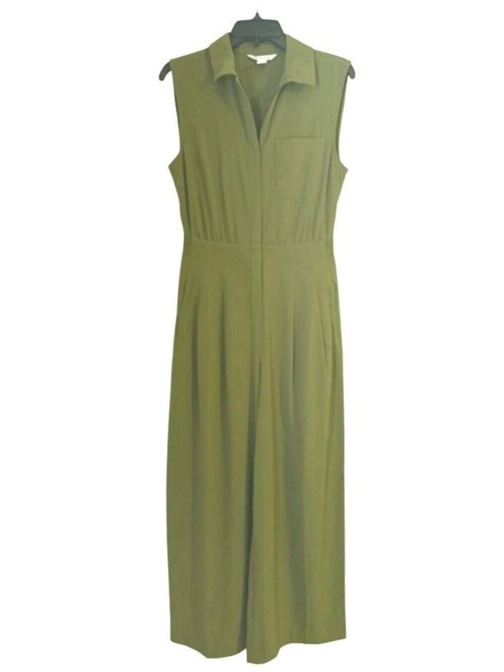 Athleta Brooklyn Wide Leg Jumpsuit Olive Green Sleeveless Mock Neck Utility Sz 2 - Picture 2 of 13